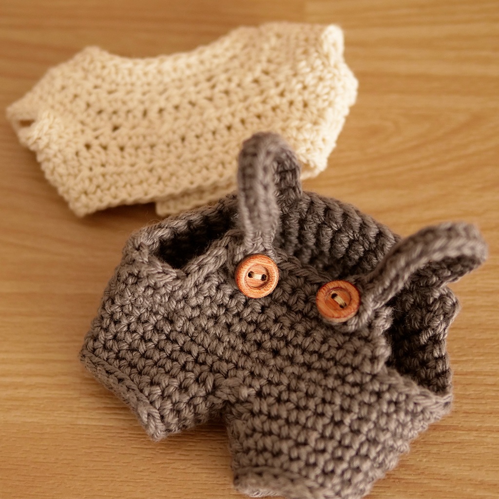 【ぬい服】かぎ針編みサロペット〈 Charcoal 〉