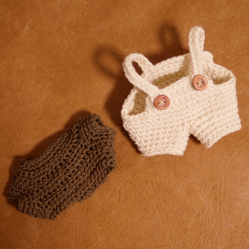 【ぬい服】かぎ針編みサロペット〈 Ivory × Brown 〉