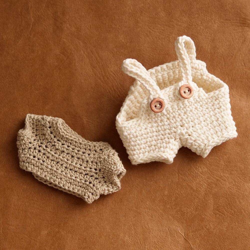 【ぬい服】かぎ針編みサロペット〈 Ivory × Beige 〉