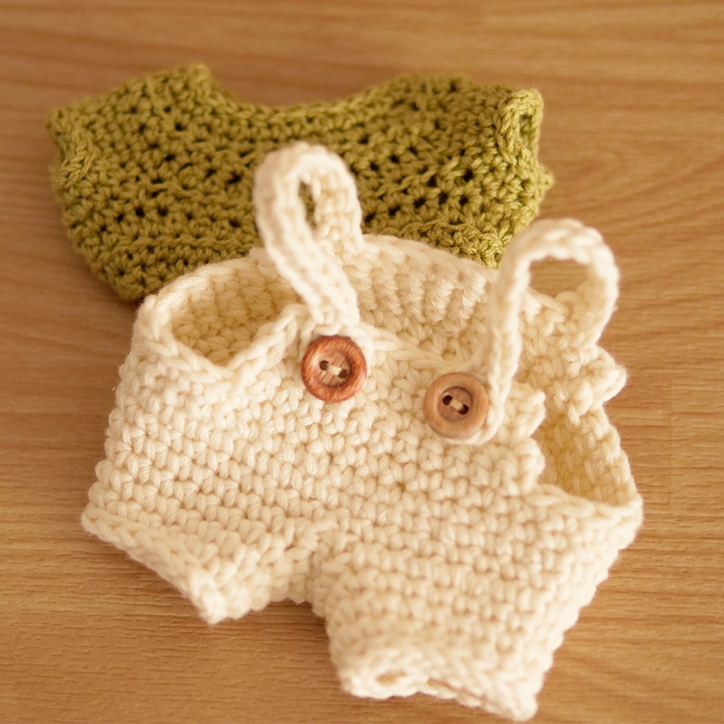 【ぬい服】毛糸サロペット〈 Ivory × Light Green 〉※数量限定