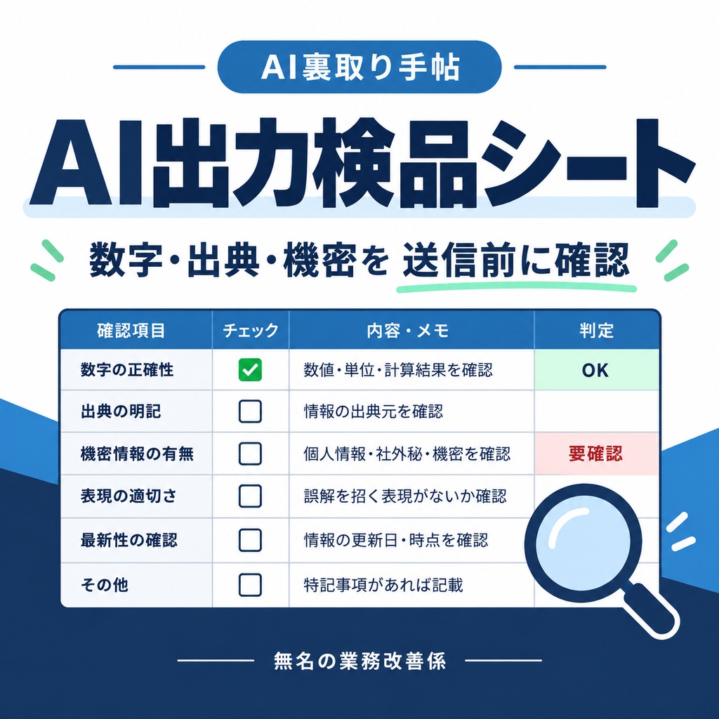 AI出力検品シート|数字・出典・機密を送信前に確認するExcelテンプレ