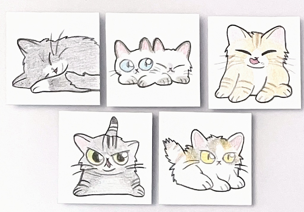 【直筆原画】ねこ5枚セット