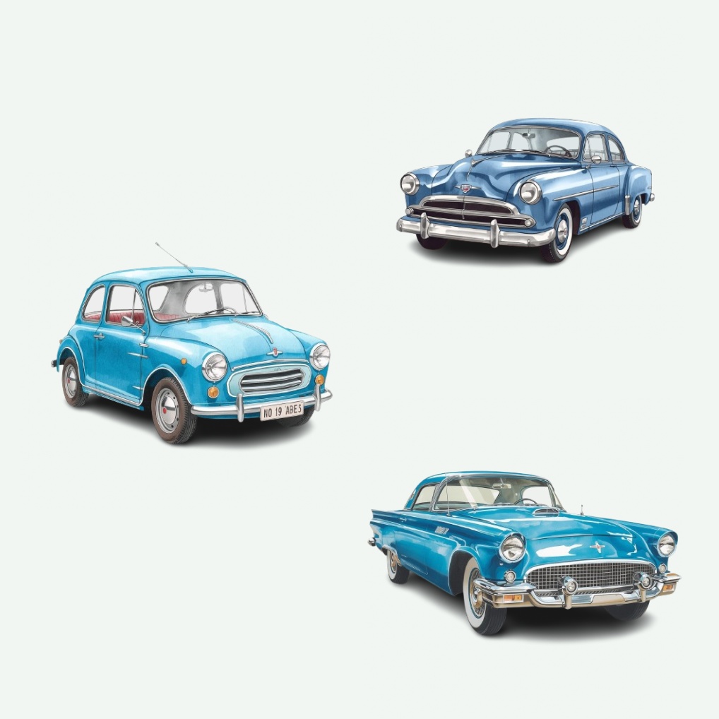 青基調の水彩アンティーク旅行クリップアート20点セット|可愛いトラベル素材|PNGダウンロード