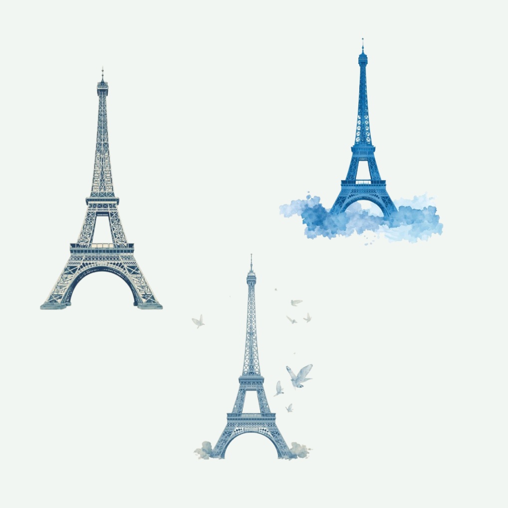 青基調の水彩アンティーク旅行クリップアート20点セット|可愛いトラベル素材|PNGダウンロード