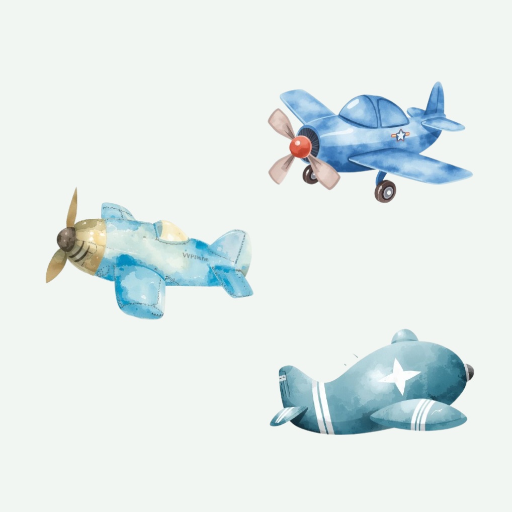 青基調の水彩アンティーク旅行クリップアート20点セット|可愛いトラベル素材|PNGダウンロード