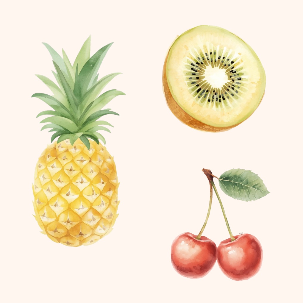 やわらか水彩フルーツ素材20点セット|可愛い果物クリップアート