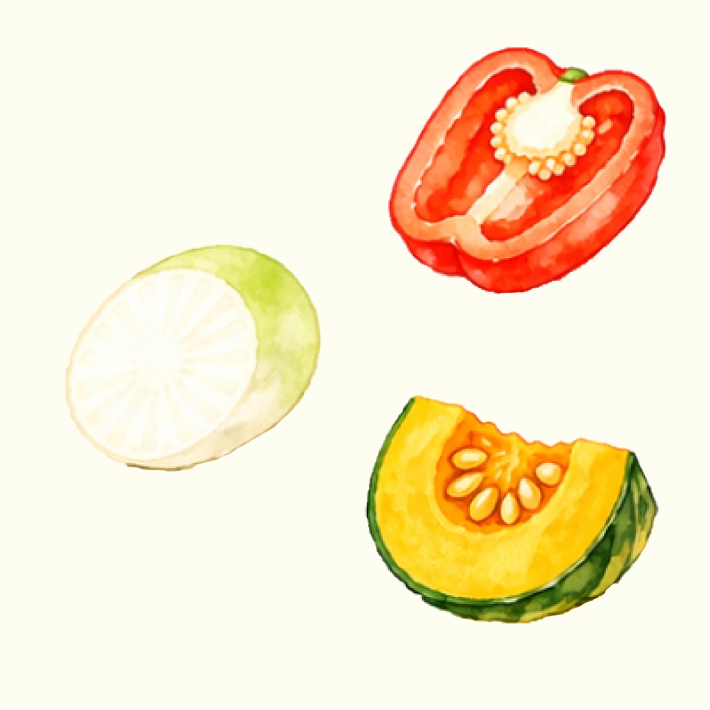 水彩画風カット野菜イラスト22点パック|可愛い野菜クリップアート|SNS・印刷素材に