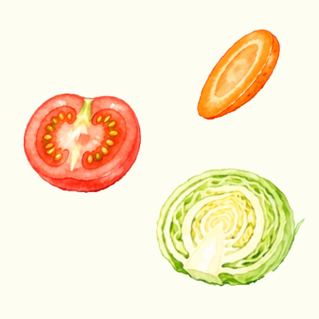 水彩画風カット野菜イラスト22点パック|可愛い野菜クリップアート|SNS・印刷素材に