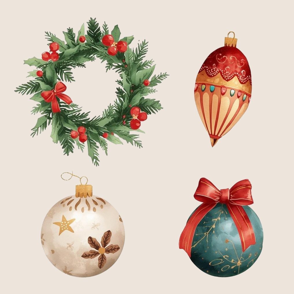 ほっこり可愛い水彩クリスマスデザイン素材30点セット|SNSに|商用利用OK