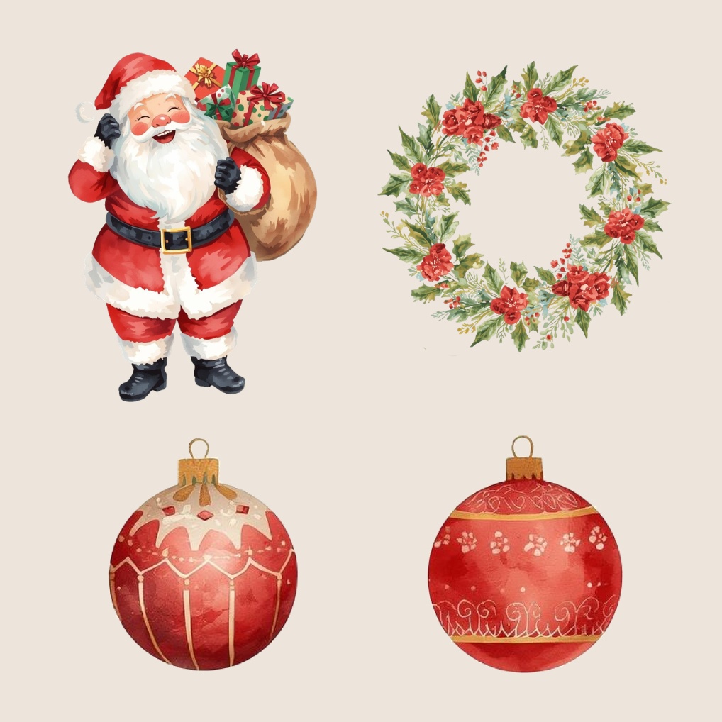 ほっこり可愛い水彩クリスマスデザイン素材30点セット|SNSに|商用利用OK