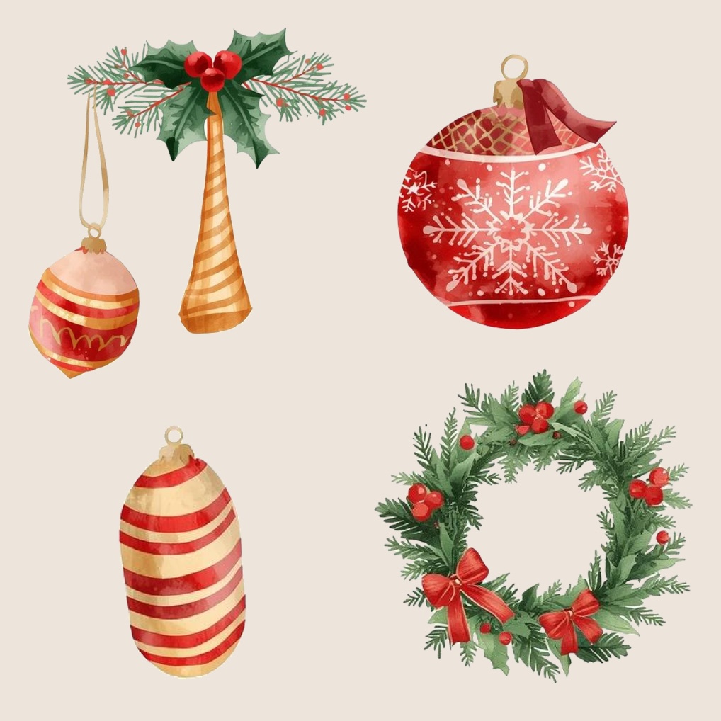 ほっこり可愛い水彩クリスマスデザイン素材30点セット|SNSに|商用利用OK