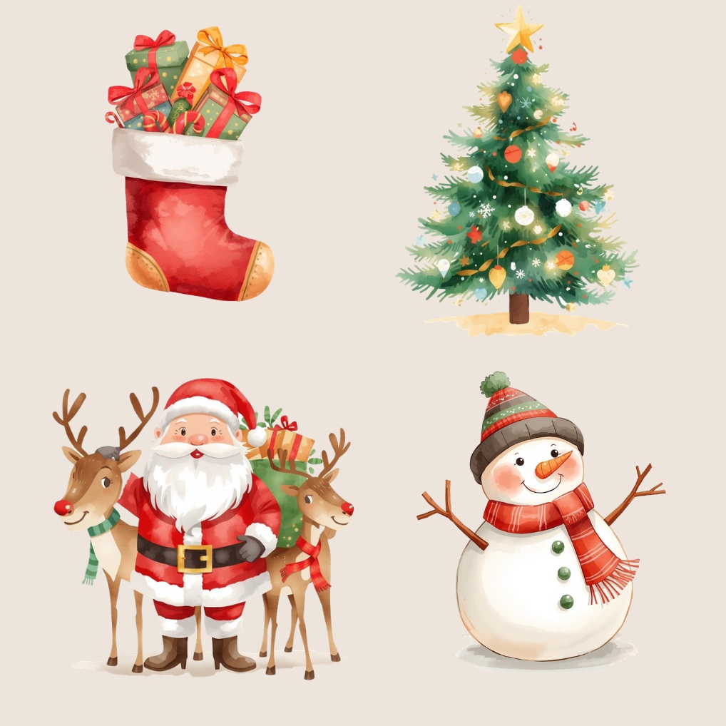 ほっこり可愛い水彩クリスマスデザイン素材30点セット|SNSに|商用利用OK