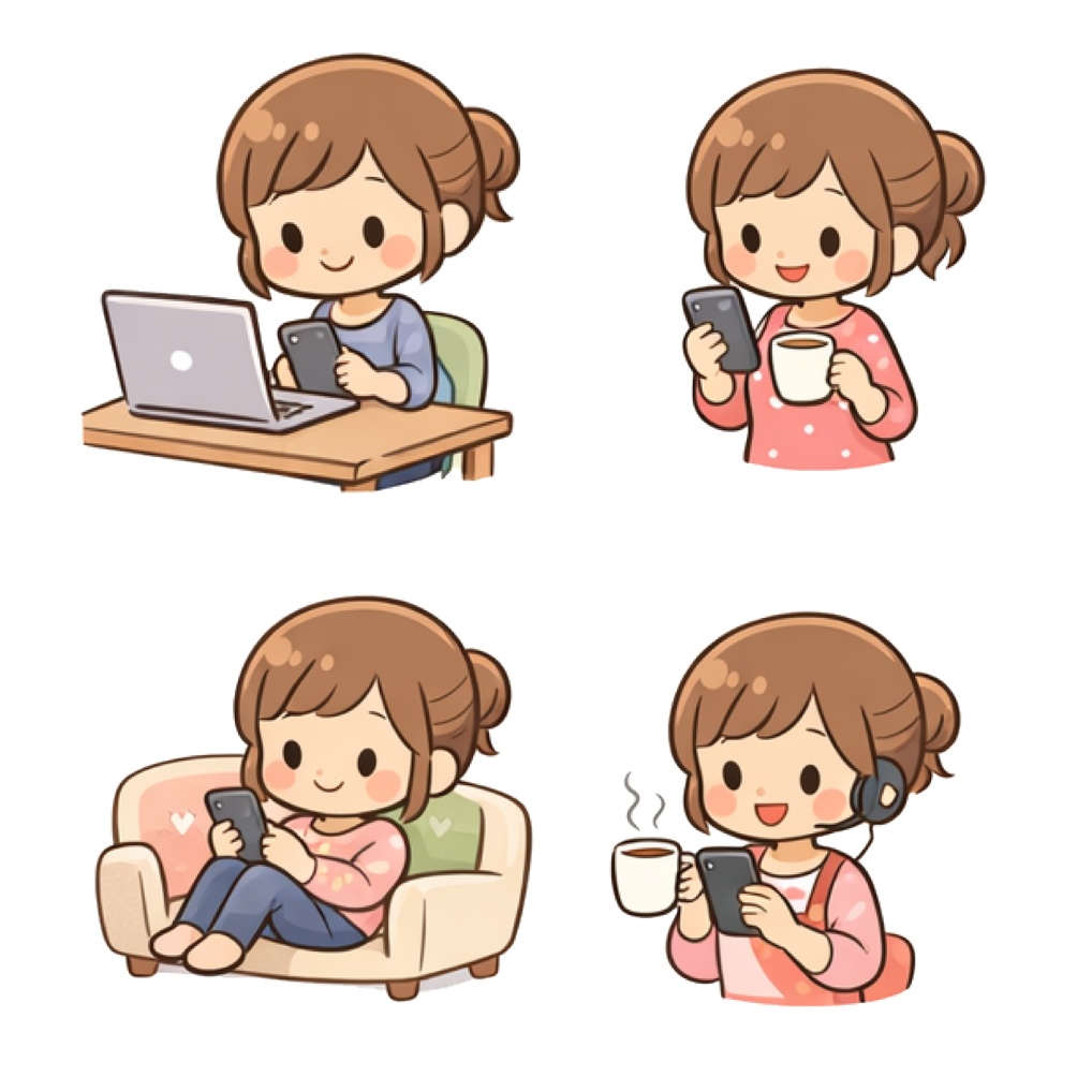 可愛い在宅ワーク主婦のイラスト16点パック|SNS・商用利用OK