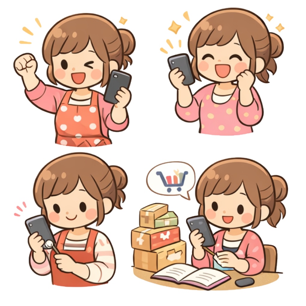 可愛い在宅ワーク主婦のイラスト16点パック|SNS・商用利用OK