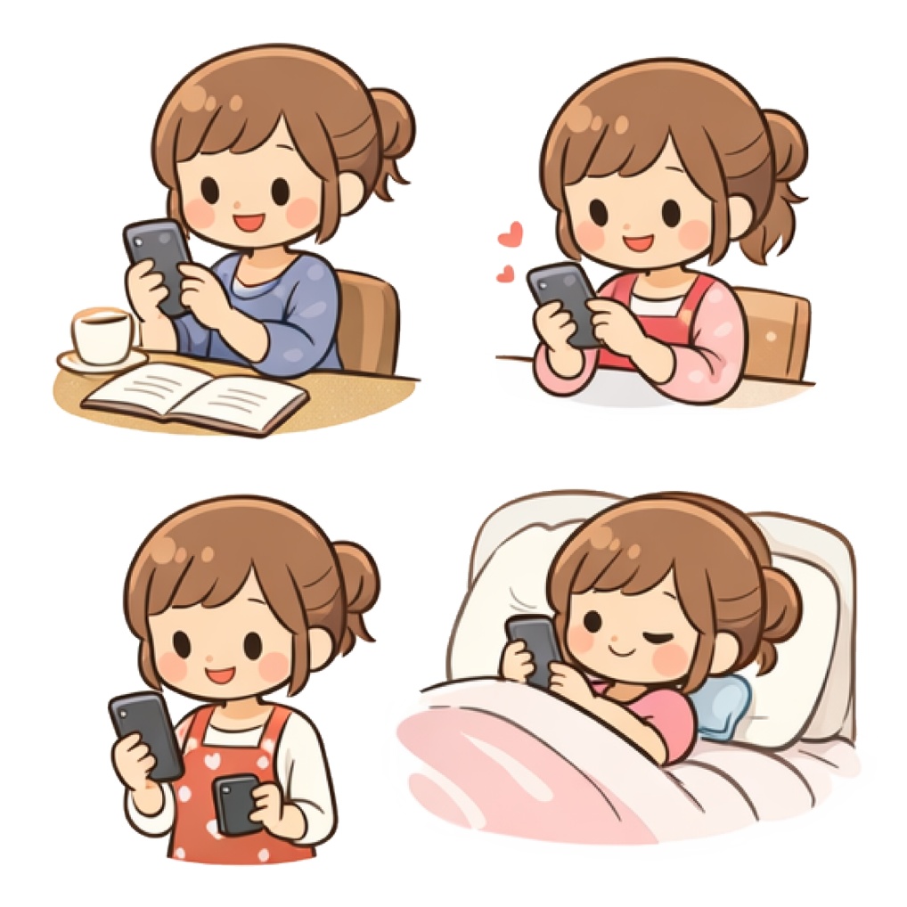 可愛い在宅ワーク主婦のイラスト16点パック|SNS・商用利用OK