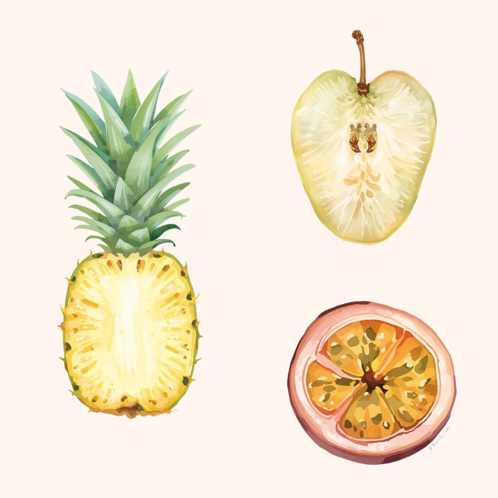 ふんわり水彩タッチのカット果物素材集18種|ナチュラル可愛いフルーツ
