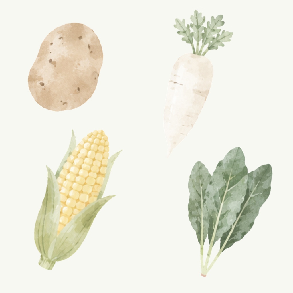 水彩くすみカラー野菜クリップアート20点セット|北欧風野菜イラスト|商用利用OK