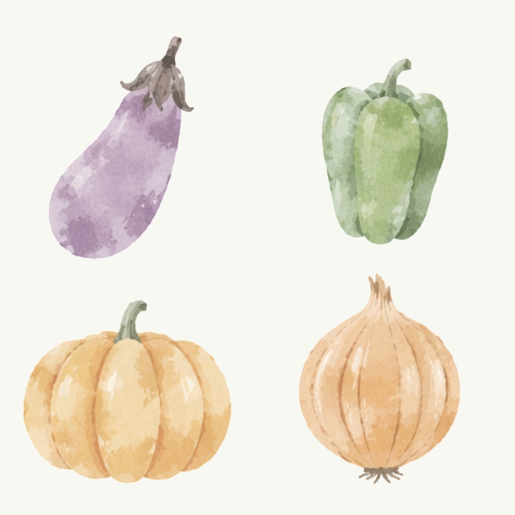 水彩くすみカラー野菜クリップアート20点セット|北欧風野菜イラスト|商用利用OK
