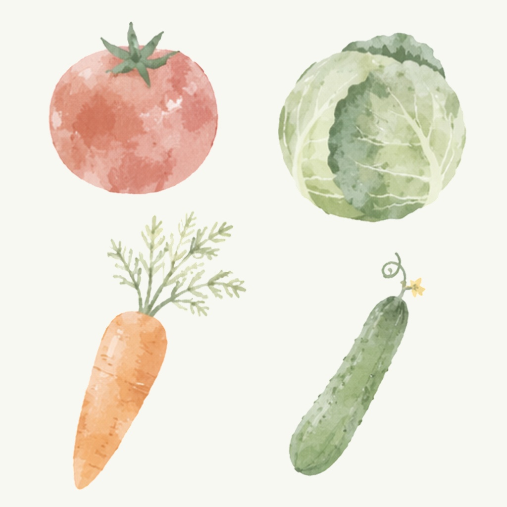 水彩くすみカラー野菜クリップアート20点セット|北欧風野菜イラスト|商用利用OK