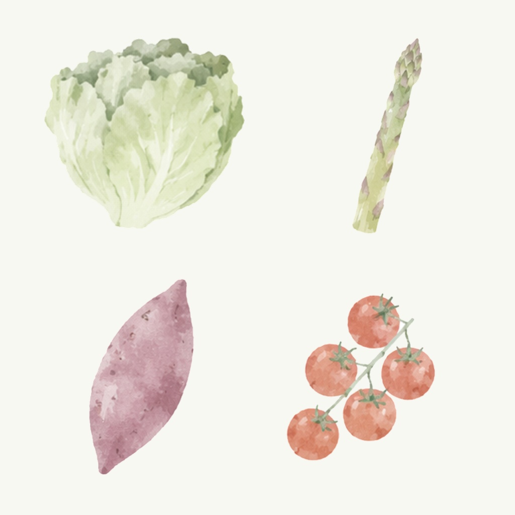水彩くすみカラー野菜クリップアート20点セット|北欧風野菜イラスト|商用利用OK
