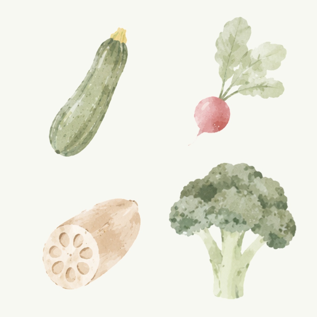 水彩くすみカラー野菜クリップアート20点セット|北欧風野菜イラスト|商用利用OK