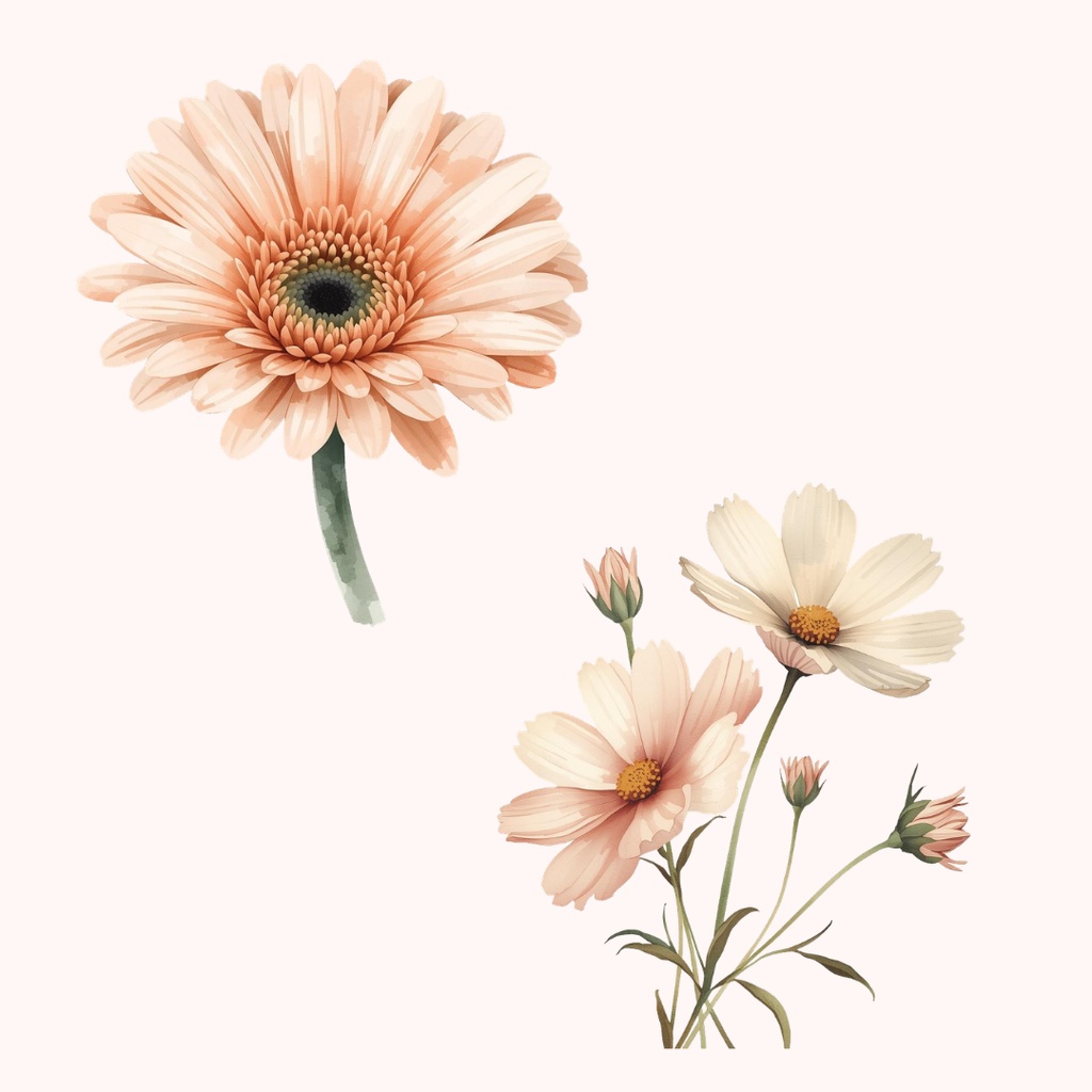 水彩タッチのフラワー素材集16種|アンティーク調のおしゃれな花々