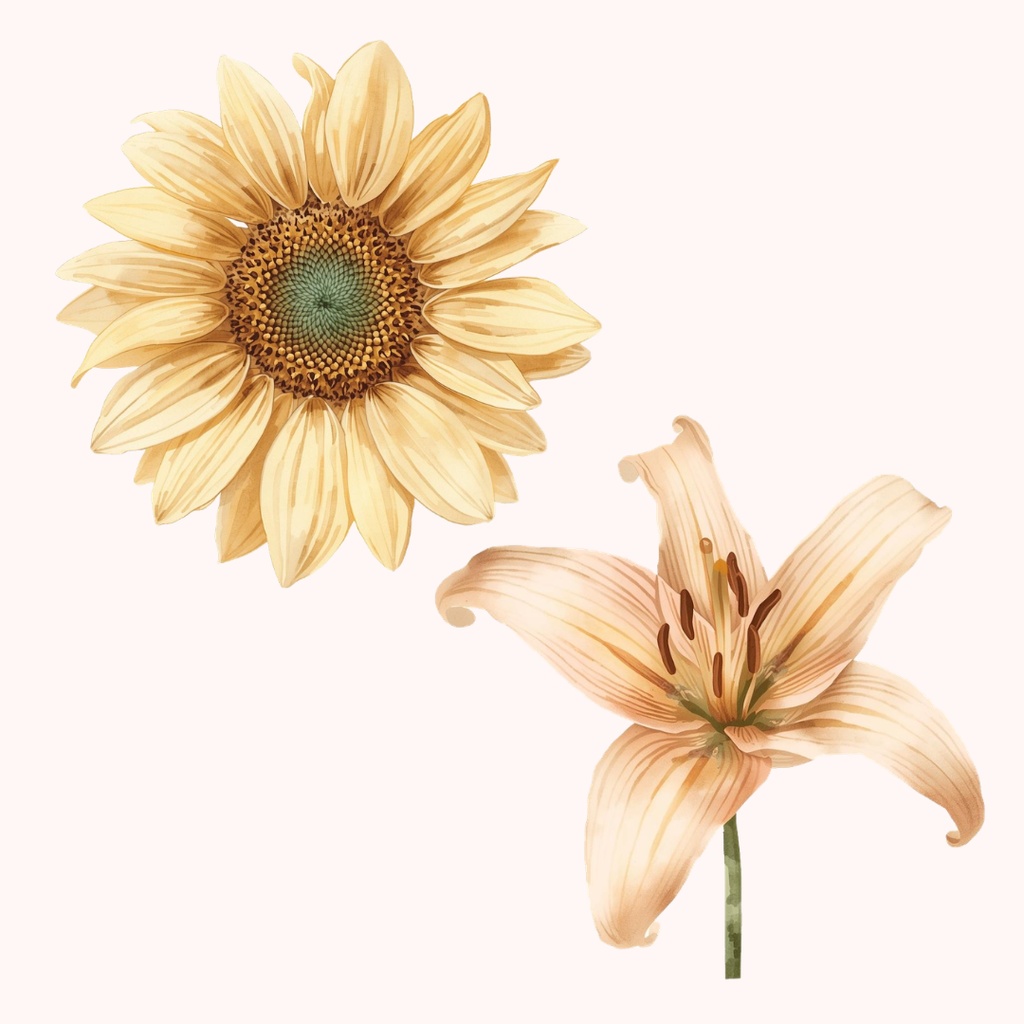 水彩タッチのフラワー素材集16種|アンティーク調のおしゃれな花々