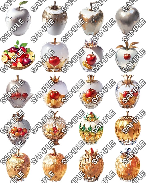 【食品、果物系 No.02】「いろいろなリンゴ」アイコン素材集 (100種)