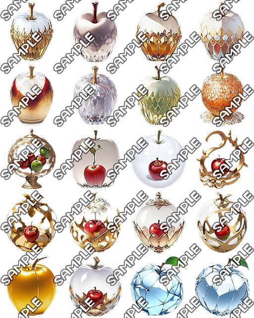 【食品、果物系 No.02】「いろいろなリンゴ」アイコン素材集 (100種)