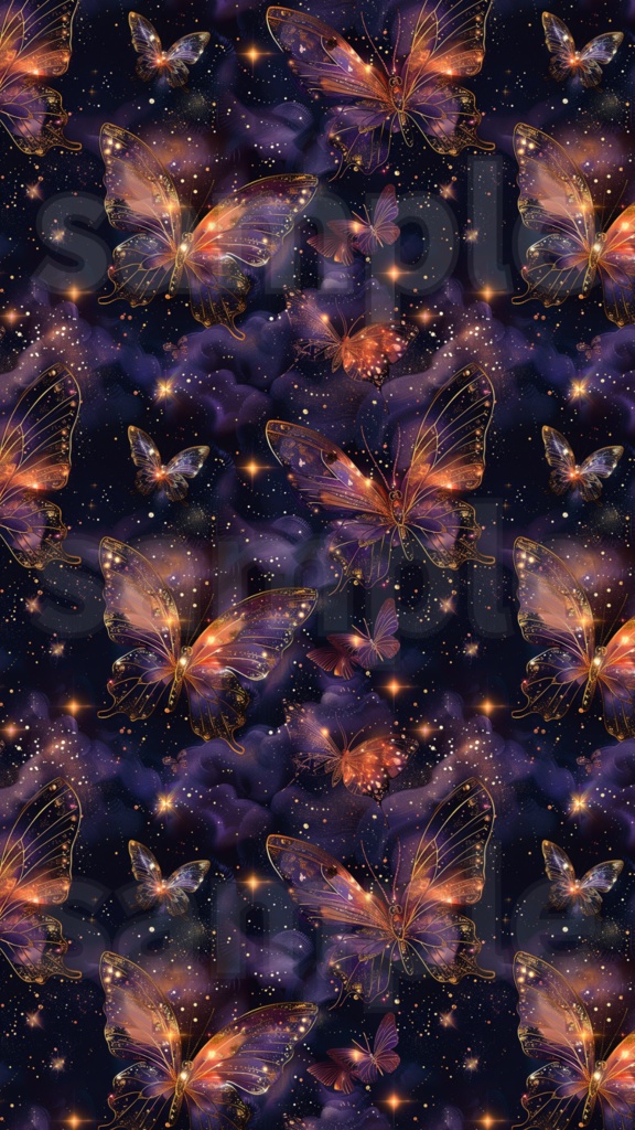 星空に舞う蝶たちのシームレスデザイン3種パック