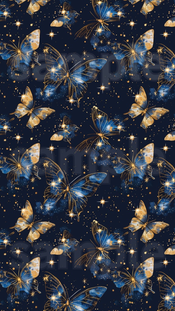 星空に舞う蝶たちのシームレスデザイン3種パック