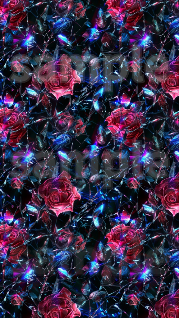 割れた鏡と薔薇のシームレスデザイン3種パック