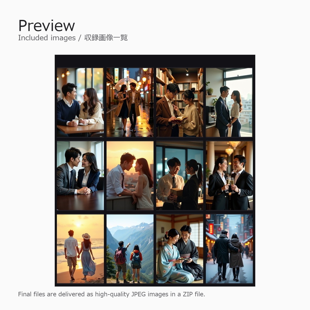 Yume Tokyo Couple Vol.1 - Elegant Japanese Couple Portrait Stock Pack 上品な日本人カップルポートレート素材集 / 12 JPEG Images