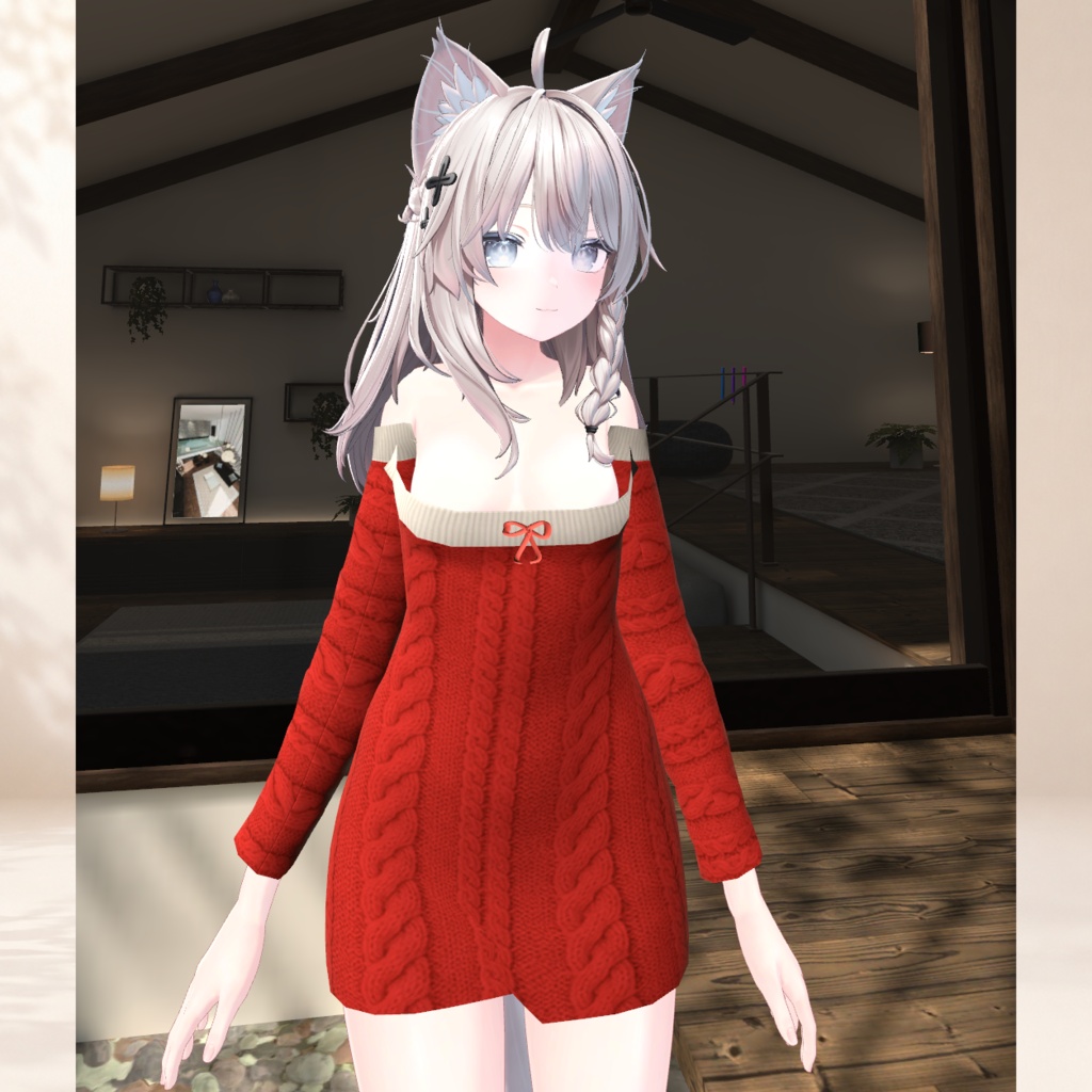 Cable Knit Off-Shoulder Onepiece for SHINANO