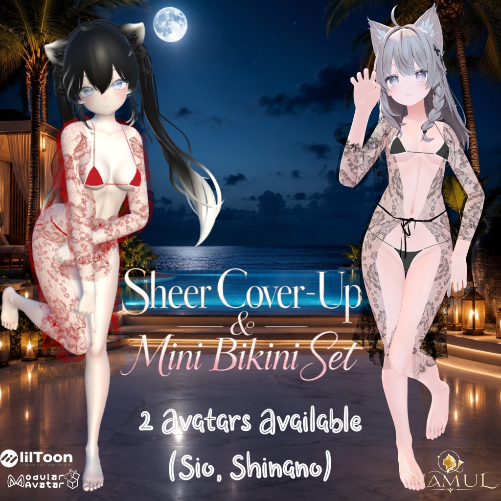 【2種アバター対応/for 2 Avatars】Sheer Cover-Up & Mini Bikini Set