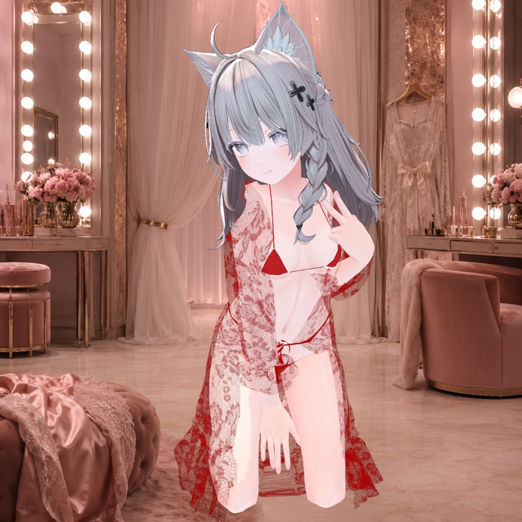 【2種アバター対応/for 2 Avatars】Sheer Cover-Up & Mini Bikini Set