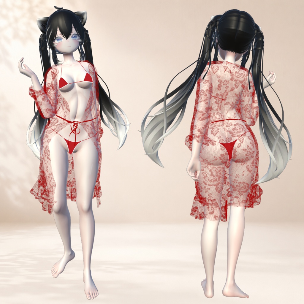 【2種アバター対応/for 2 Avatars】Sheer Cover-Up & Mini Bikini Set