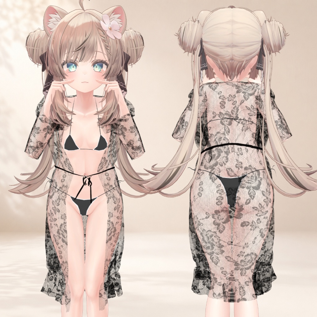 【3種アバター対応/for 3 Avatars】シアーカバーアップ&ミニビキニセット/Sheer Cover-Up & Mini Bikini Set/시스루 커버 & 미니비키니 세트