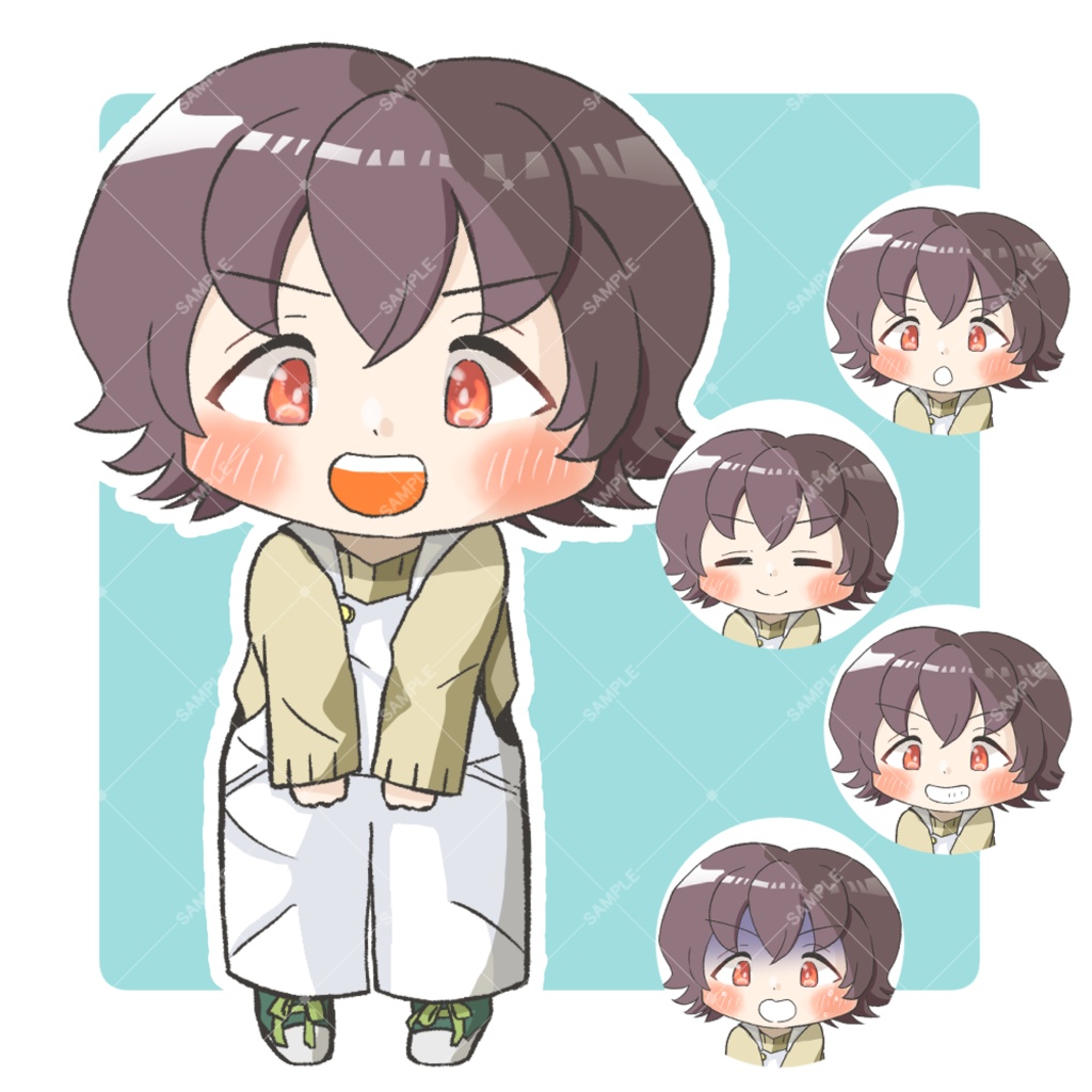 TRPG立ち絵素材_オーバーオール男子【表情12種+SDキャラ表情5種】🌟無料版あり