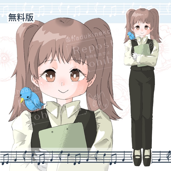 TRPG立ち絵素材_ツインテール_少女と青い鳥【表情12種+SDキャラ表情5種】🌟無料版あり