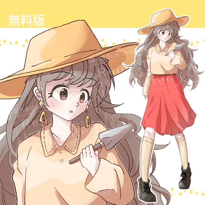 TRPG立ち絵素材_カウガール_スコップを持った女性【表情12種+SDキャラ表情5種】🌟無料版あり