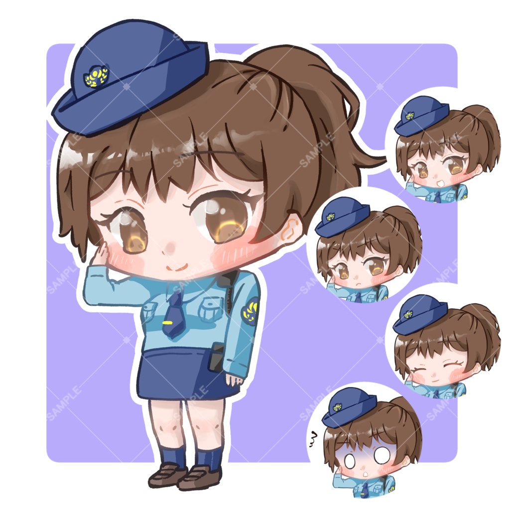 TRPG立ち絵素材_警官制服女性【表情12種+SDキャラ表情5種】🌟無料版あり
