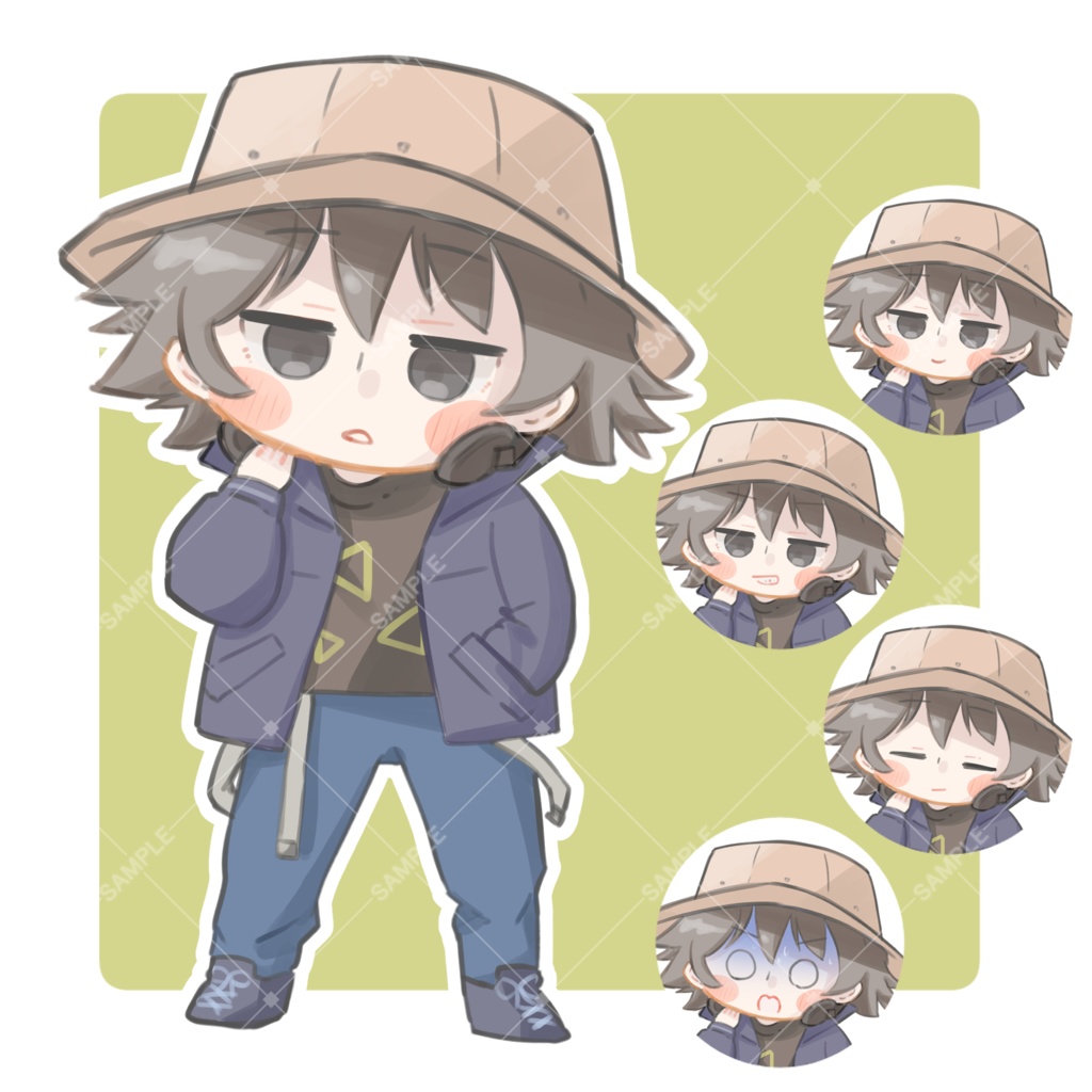 TRPG立ち絵素材_ヘッドホン男子【表情12種+SDキャラ表情5種】🌟無料版あり