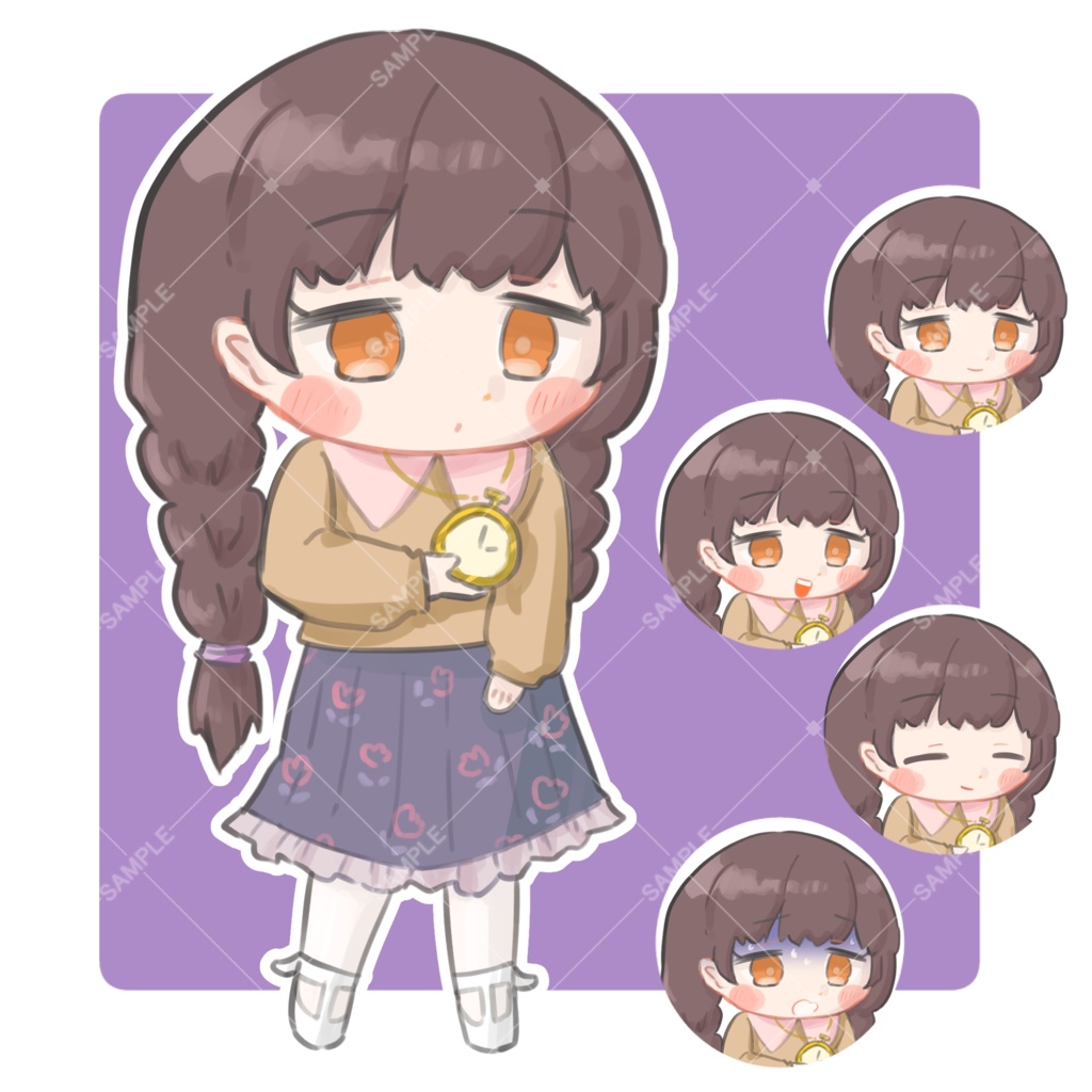 TRPG立ち絵素材_三つ編み女子と懐中時計【表情12種+SDキャラ表情5種】🌟無料版あり