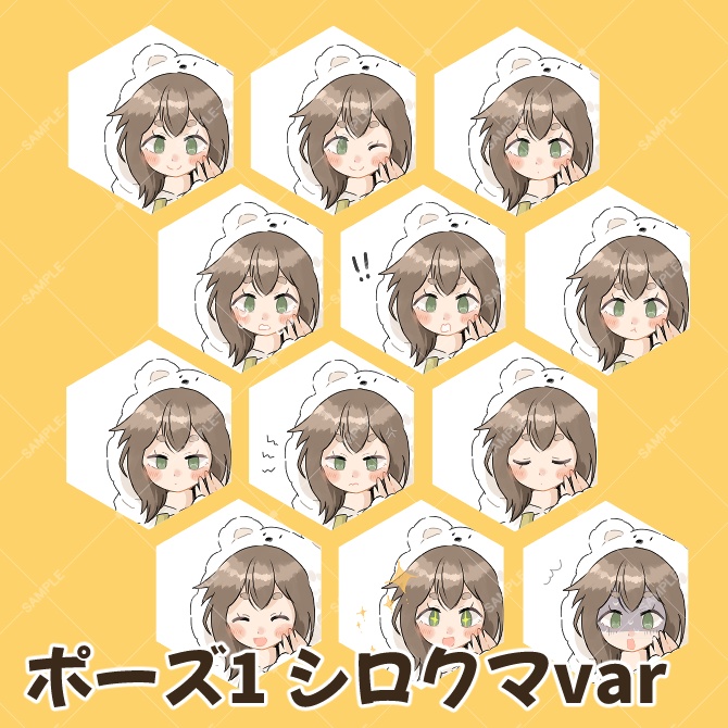 TRPG立ち絵素材_しろくまフード&夏服女子【差分計24種】