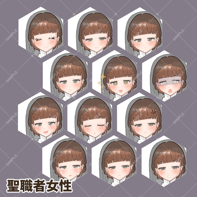 TRPG立ち絵素材_聖職者男女セット【表情差分・計24種】