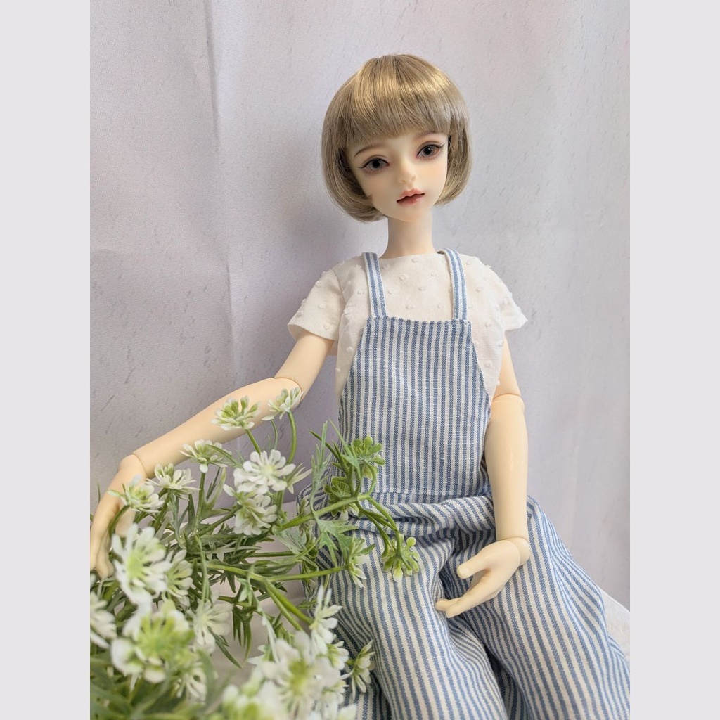 【1/4ドール】コットンリネンのストライプサロペット