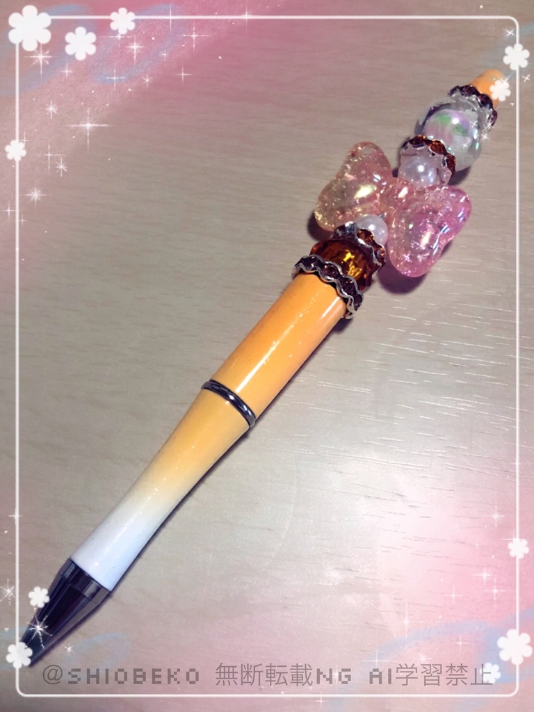 ハンドメイド カスタムボールペン リボン×イエロー