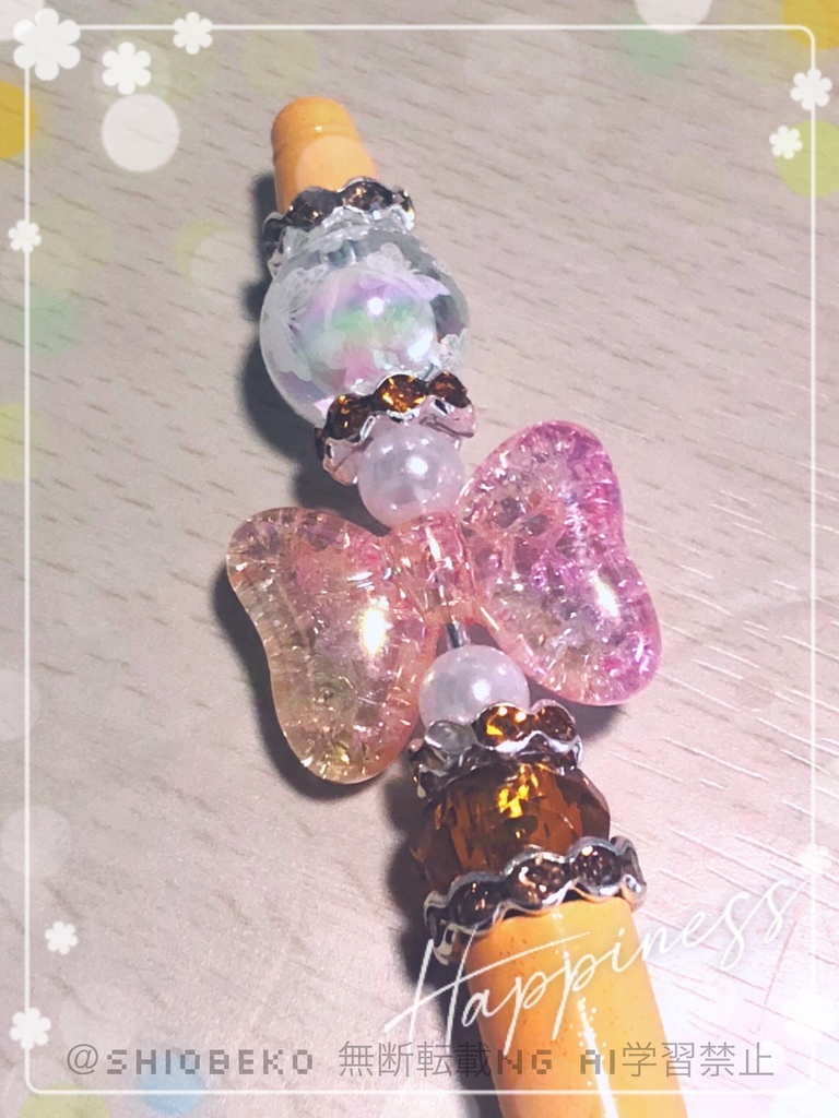 ハンドメイド カスタムボールペン リボン×イエロー