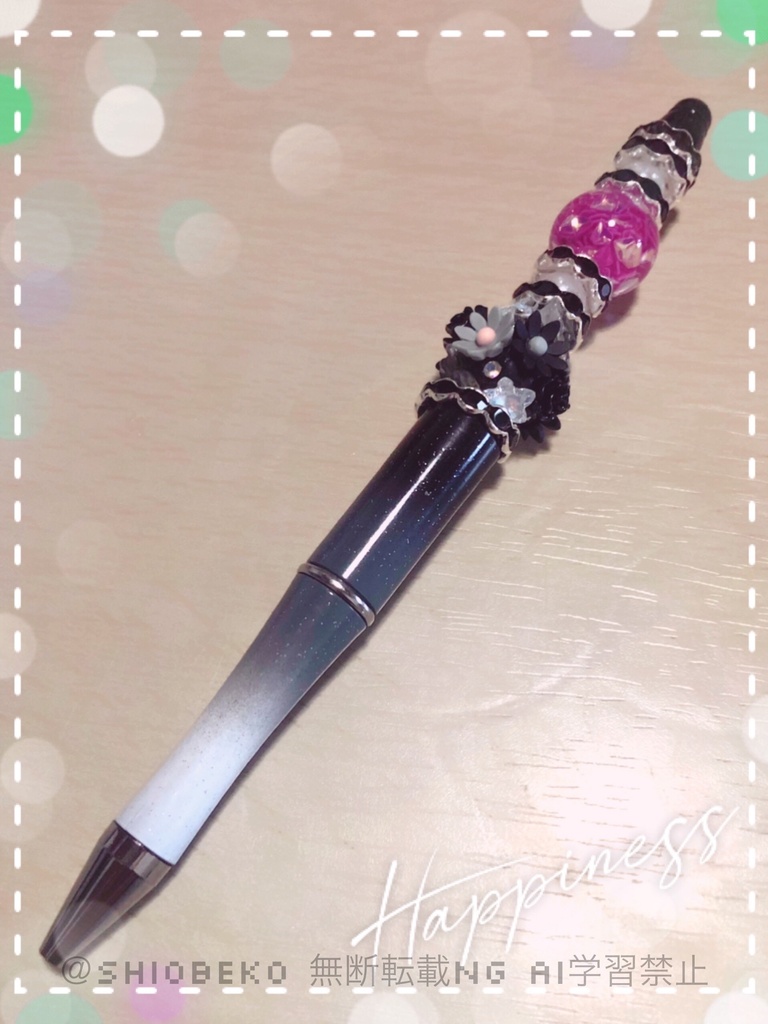 ハンドメイド カスタムボールペン フラワー×ブラック＆パープル